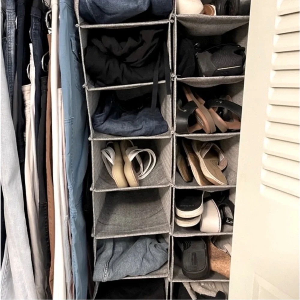 Hanging Shoe Organizer Woven Herringbone Tweed Gray